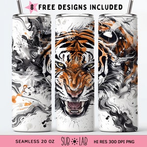 Tiger Tumbler Wrap, Tiger Tumbler PNG, Seamless Watercolor Tiger Sublimation Design for 20 oz Straight Skinny Tumbler | Digital Download