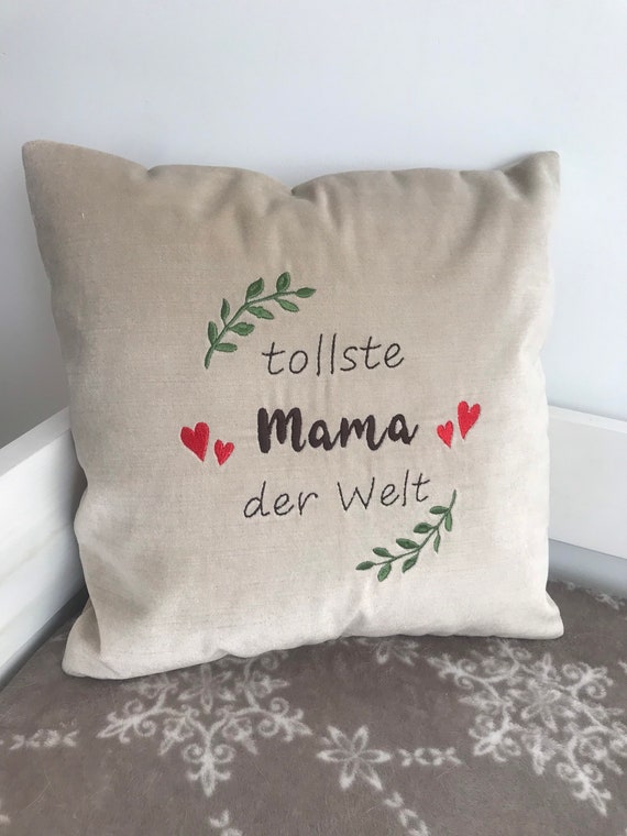 Samt Kissen Kissen mit Stickerei Kissen mit Schloss Dekoratives Kissen Muttertag geschenk Kissen mit namen Geschenk für Mama Kuschelkissen