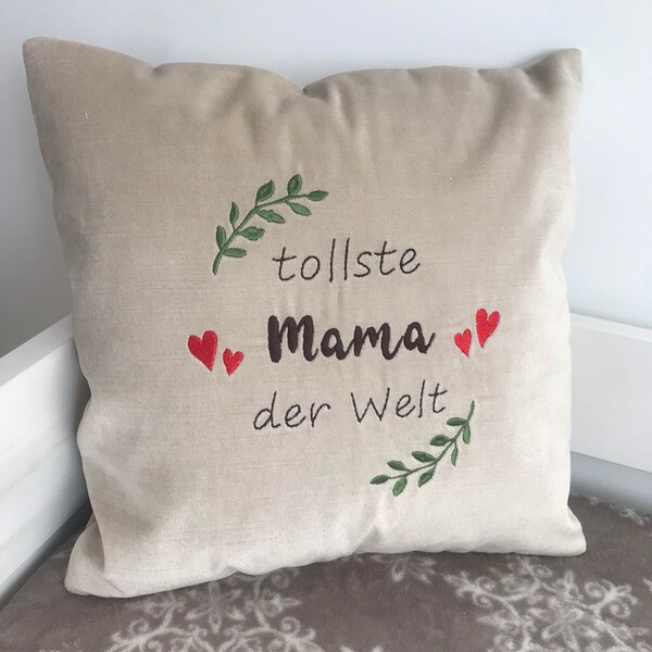 Samt Kissen Kissen mit Stickerei Kissen mit Schloss Dekoratives Kissen Muttertag geschenk Kissen mit namen Geschenk für Mama Kuschelkissen