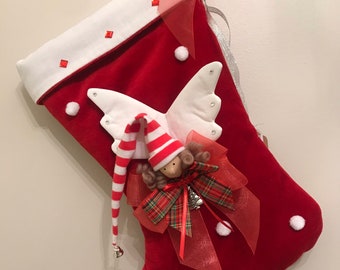 Christmas stockings, Elf stockings, Red stockings, Personalised, Christmas decor, rustic Holiday