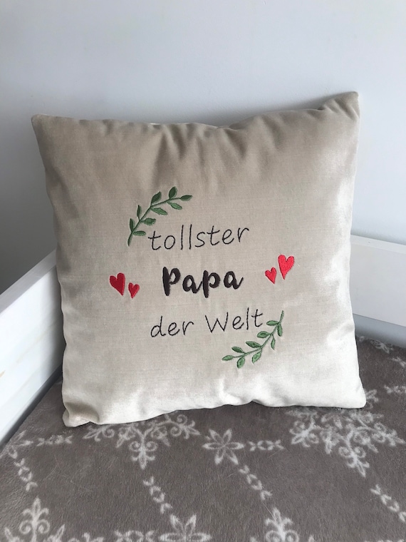 Samt Kissen Kissen mit Stickerei Kissen mit Schloss Dekoratives Kissen Geschenk für Papa Vatertag geschenk Kissen mit name Kuschelkissen