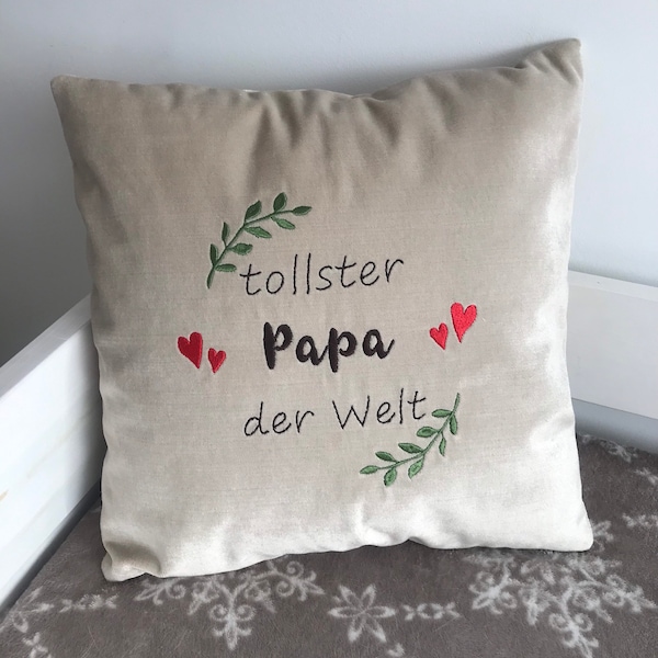 Samt Kissen Kissen mit Stickerei Kissen mit Schloss Dekoratives Kissen Geschenk für Papa Vatertag geschenk Kissen mit name Kuschelkissen