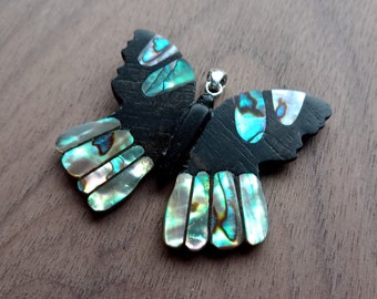 Butterfly Pendant, Ebony Abalone / Paua shell inlay, silver