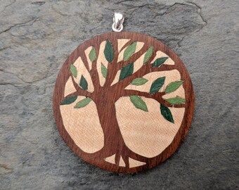 Tree Of Life Wood Marquetry Pendant