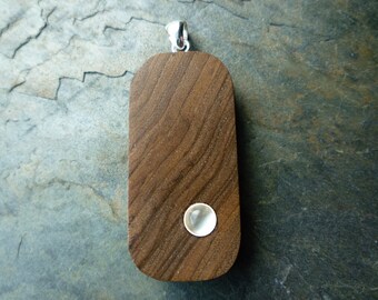 Moonstone and Wood Pendant, walnut silver