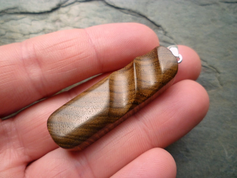 silver bail Carved Walnut Wood Pendant