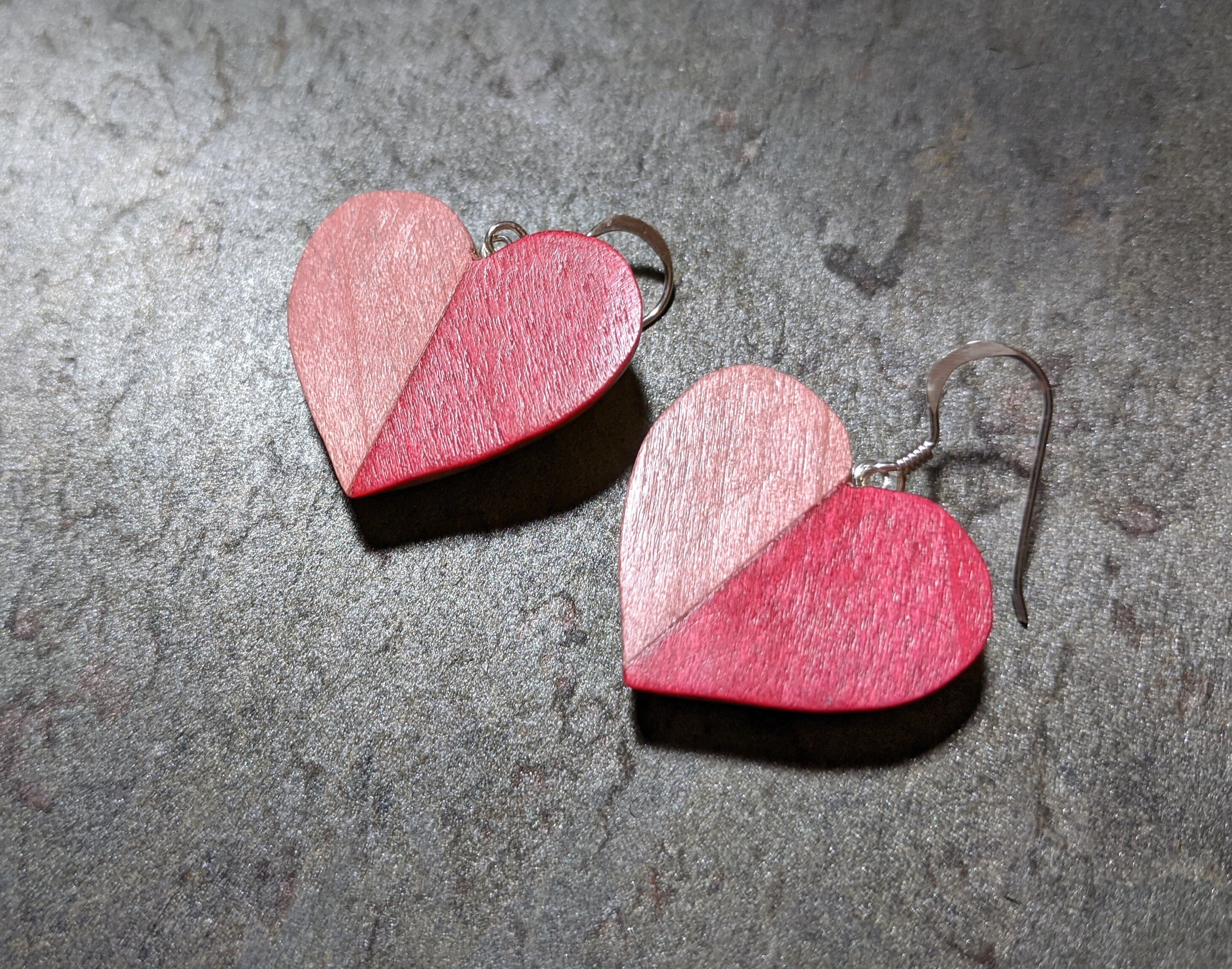 Wooden Heart Earrings Cherry and Dyed Wood Veneer Sterling Etsy Canada