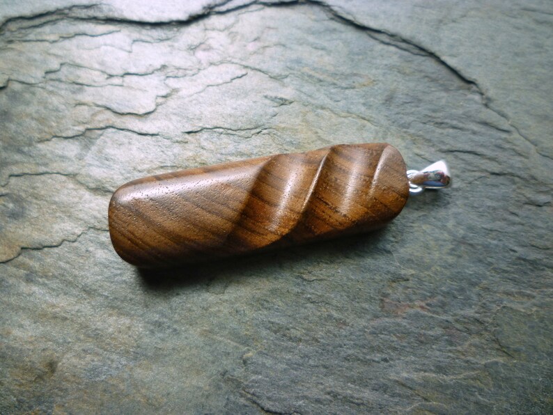 silver bail Carved Walnut Wood Pendant