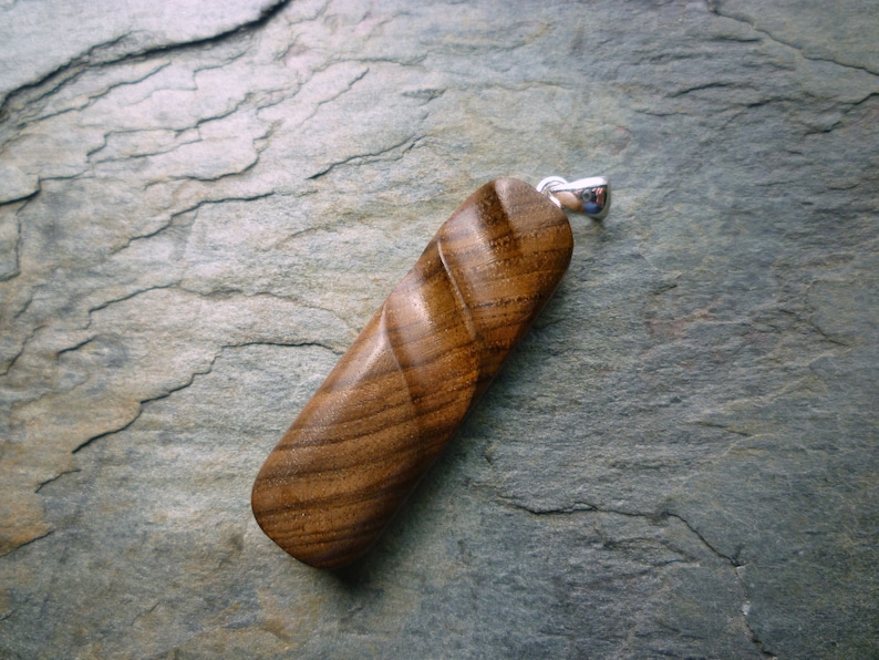 silver bail Carved Walnut Wood Pendant