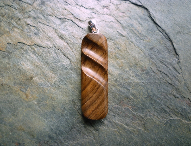 silver bail Carved Walnut Wood Pendant
