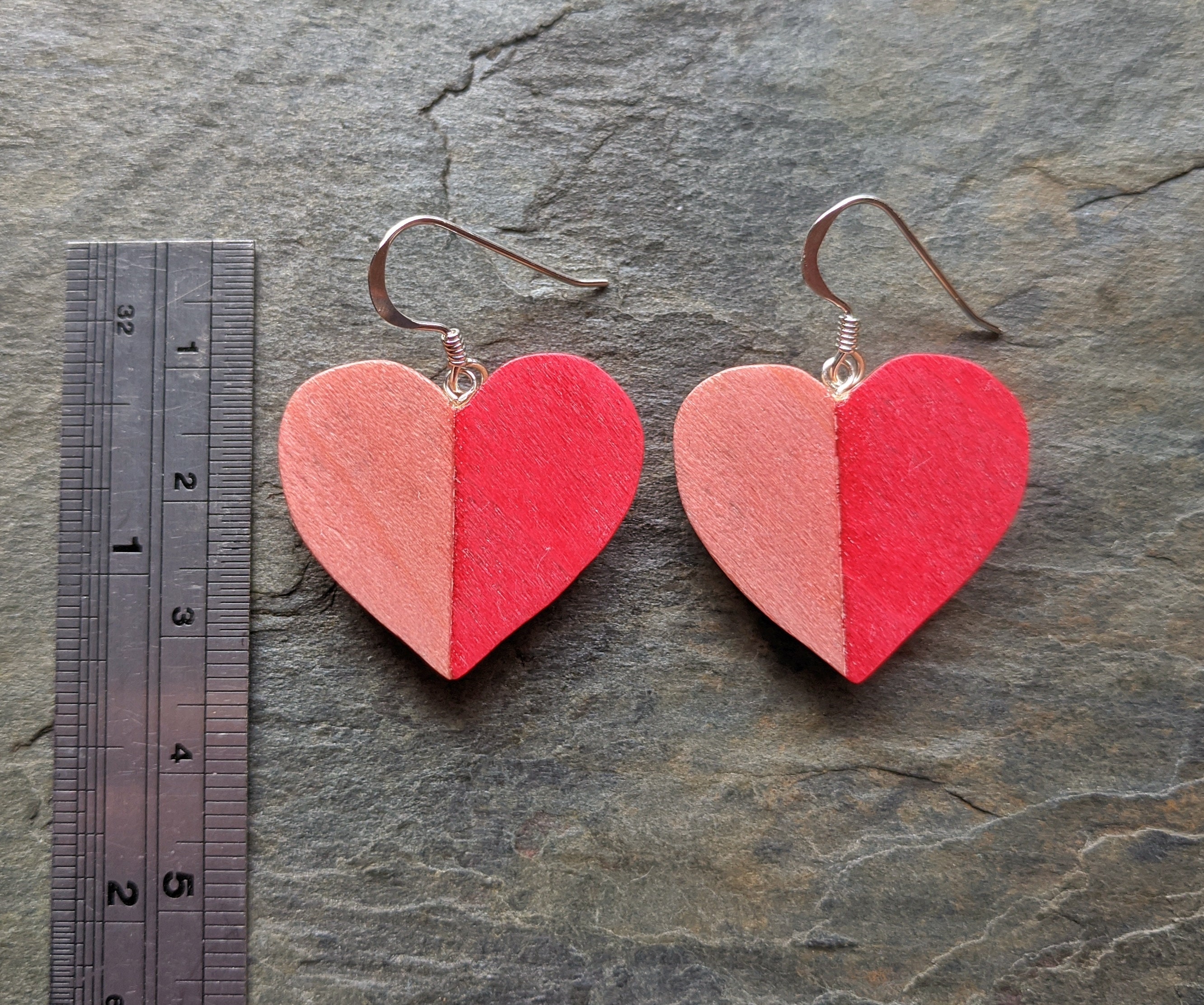 Wooden Heart Earrings Cherry and Dyed Wood Veneer Sterling Etsy Canada