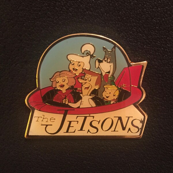 The Jetsons 1990 Family Vintage Pin ~ George , Jane , Judy , Elroy,  & Astro in their flying space car ~ Hanna-Barbera On Original Card