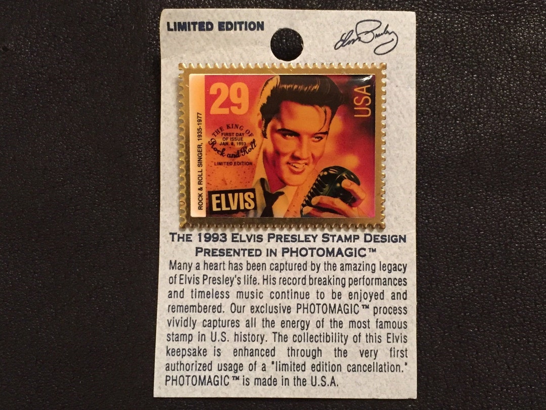 Elvis Presley 1993 PHOTOMAGIC USA Stamp Design Vintage Pin on Original