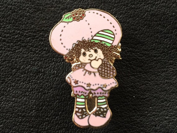 Vintage 1981 Raspberry Tart Brooch Pin~Cloisonne~A.G.C.~Strawberry Shortcake Set