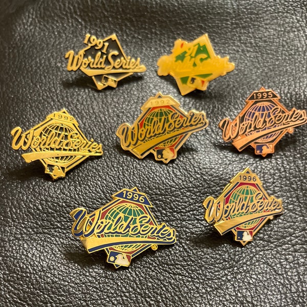 Set of 7 Vintage World Series MLB Pins Atlanta Braves ~ 1991 ~ 1992 ~ 1995 ~ 1996 ~ Major League Baseball Lapel Pins