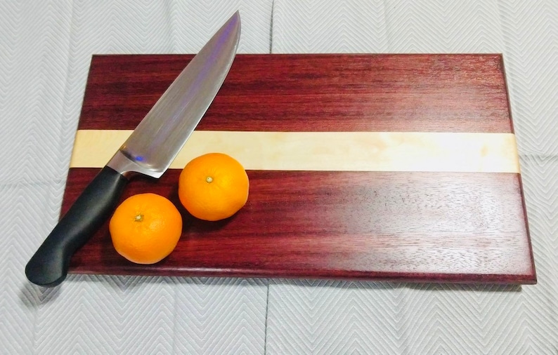 Great Gift!!! Gorgeous Rich Burgandy Hue Long Grain Purple Heart Cutting Board with a Maple Accent Center
