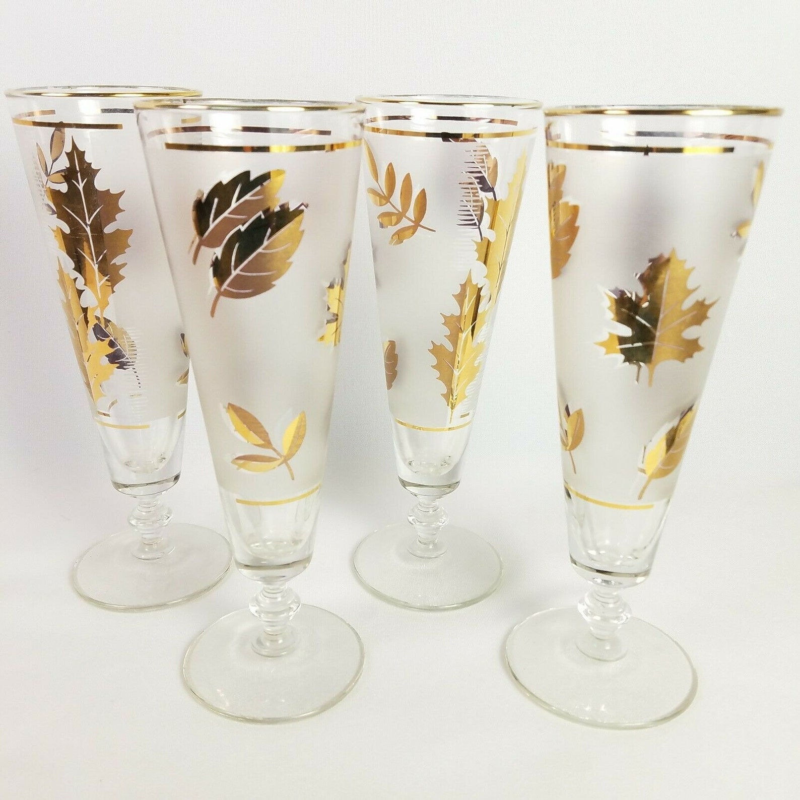 Vintage Libbey Pilsner Glasses Golden Foliage Gold Leaf Set of Etsy