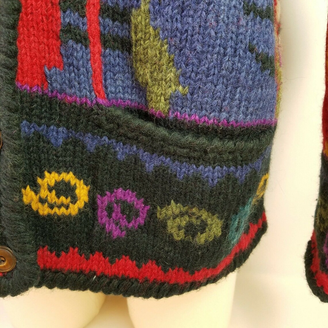 Newari Wool Cardigan Sweater Cats Wood Button Nepal Red Black | Etsy