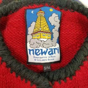 Newari Wool Cardigan Sweater Cats Wood Button Nepal Red Black | Etsy