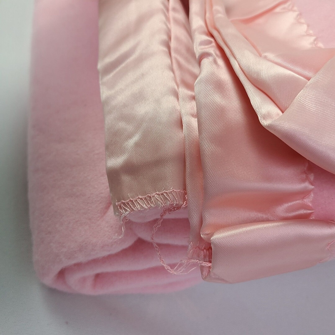 Vintage Satin Trim Blanket 72 X 90 Cannon Twin Double Pink Rayon