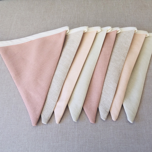 Linen Bunting. Home and Garden. Ideal for a Baby Shower and Nursery Decoration. Fabric Bunting. Baby Room - Light Pink. Bunting / Garland.