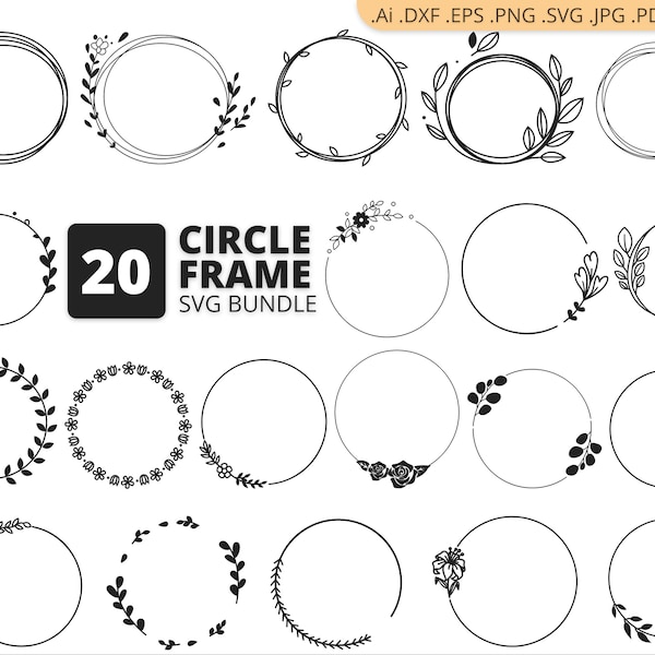 Circle frame SVG, Circle frame Bundle SVG, Circle frame Silhouette, Circle frame Clipart, Digital File, Cricut Svg file, Instant download