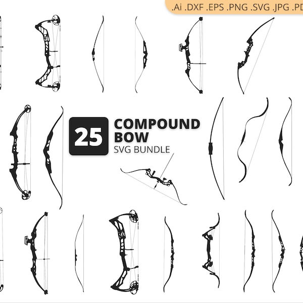 Compound Bow SVG, Compound Bow Bundle SVG, Compound Bow Silhouette, Compound Bow Clipart, Digital File, Cricut Svg file, Instant download