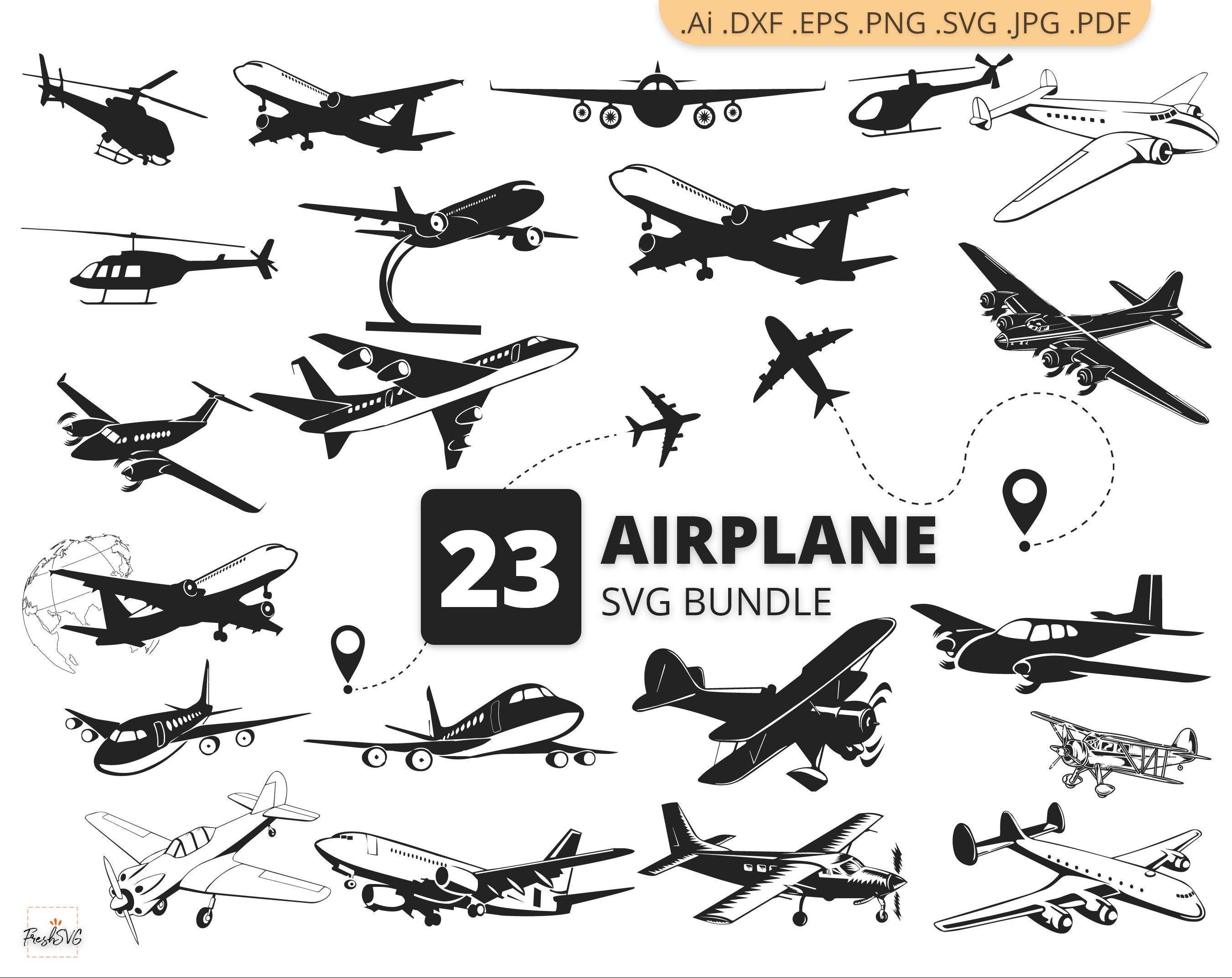 Download Airplane Line Print Ai And Svg Digital Download Cricut Cut File Airplane Svg And Png Files Clipart Airplane Silhouette Cut Files Prints Digital Prints Tripod Ee