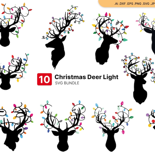 Christmas Deer Light SVG, Christmas Deer Light Bundle SVG, Christmas Deer Light Silhouette, Christmas Deer Light Clipart, Digital File