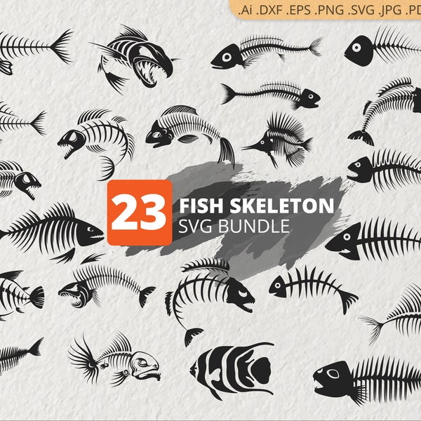 Fish Skeleton SVG, Fish Skeleton Bundle SVG, Fish Skeleton Silhouette, Fish Skeleton Clipart, Digital File, Cricut Svg file