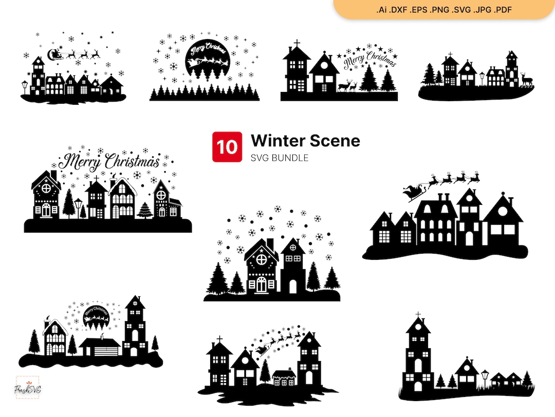 Winter Scene SVG, Christmas Scene Svg, Winter Scene Bundle SVG, Winter