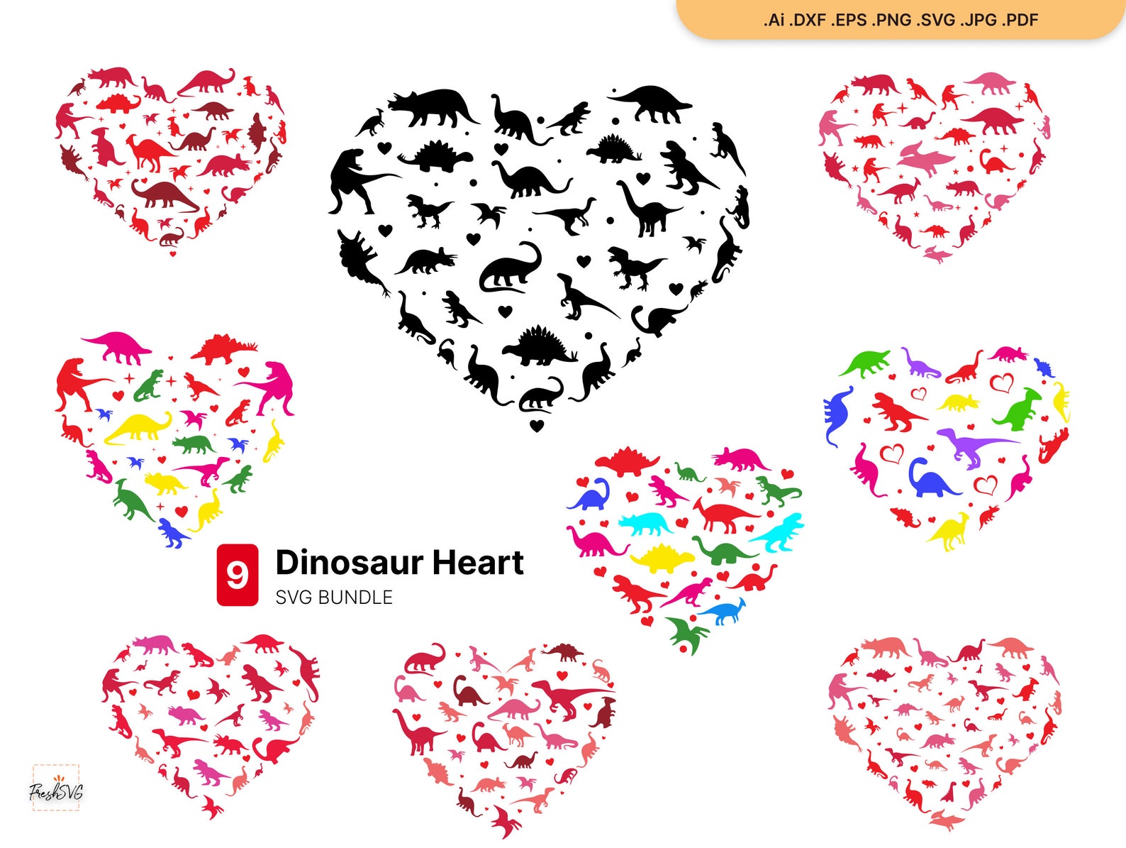 Dinosaur Heart SVG Dinosaur Heart SVG Bundle Valentine Heart - Etsy