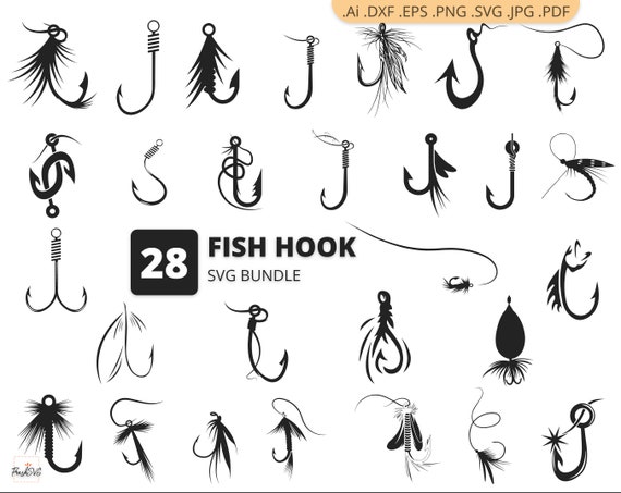 Fishing Hook. Files prepared for Cricut. SVG Clip Art. Digital file  available for instant download (eps, svg, pdf, dxf, png, jpeg)