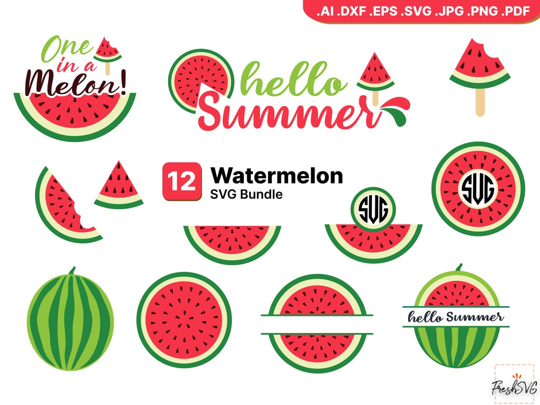 Watermelon SVG Bundle, Summer, Watermelon Monogram SVS, Silhouette