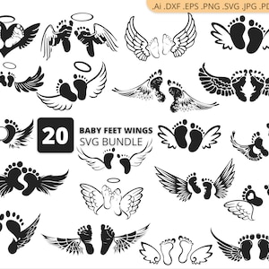 Baby Memorial SVG, Baby Feet Wings SVG, Baby Memorial Bundle SVG, Baby wings Silhouette, Baby feet Clipart, Digital File, Cricut Svg file