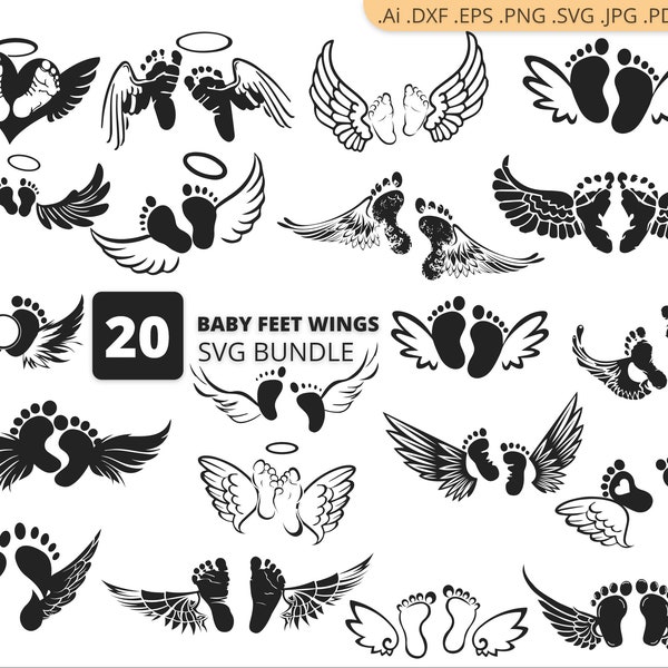 Baby Memorial SVG, Baby Feet Wings SVG, Baby Memorial Bundle SVG, Baby wings Silhouette, Baby feet Clipart, Digital File, Cricut Svg file