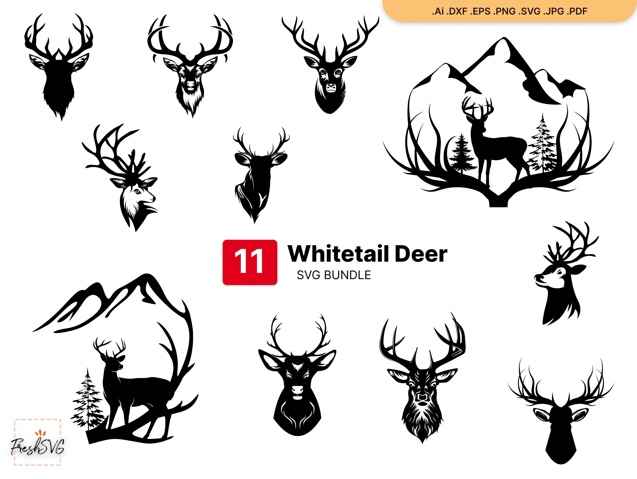 Whitetail deer antler silhouette #AD , #deer, #antler, #silhouette,  #Whitetail