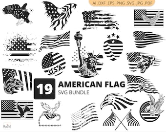 American Flag SVG, American Flag Bundle SVG, American Flag Silhouette, American Flag Clipart, Digital File, Cricut Svg file, USA Flag