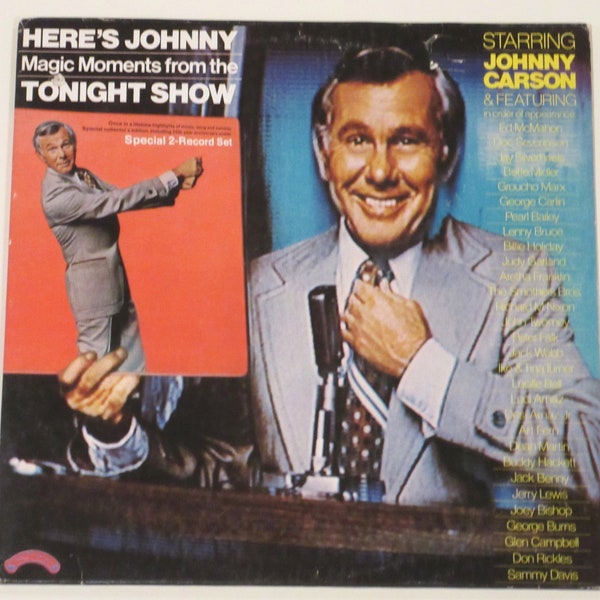 Johnny Carson vinyl Tonight Show 2 record set, best moments of 1960s 1970s talk show, plus original wall poster, Rickles, Groucho, Carlin