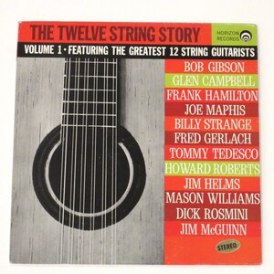 May include: A vintage record album cover featuring a 12-string guitar with the title "The Twelve String Story" and a list of musicians including Bob Gibson, Glen Campbell, Frank Hamilton, Joe Maphis, Billy Strange, Fred Gerlach, Tommy Tedesco, Howard Roberts, Jim Helms, Mason Williams, Dick Rosmini, and Jim McGuinn.