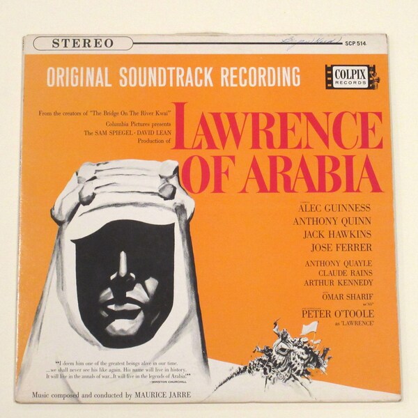 Lawrence of Arabia vinyl choice of 3 different covers on Colpix Colgems Bell labels, Maurice Jarre score, director David Lean, Peter O'Toole