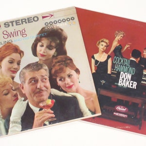 MCM bar vinyl record covers home decor 1950s 1960s choice of cocktail swank or Lawrence Welk champagne bubbles, midcentury modern lounge art