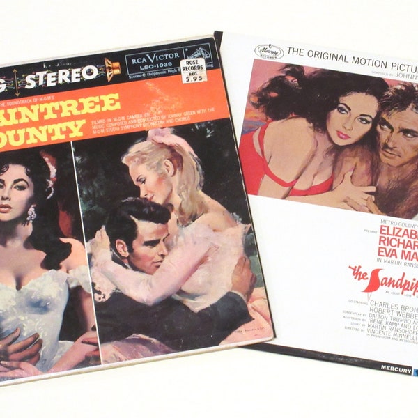 Elizabeth Taylor vinyl choice Raintree County or The Sandpiper soundtrack records home decor Richard Burton Montgomery Clift 1950s 1960s