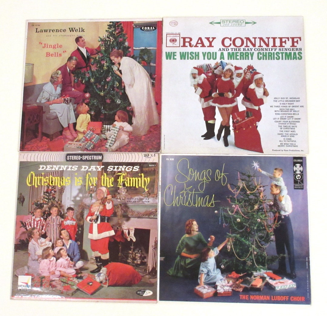 Christmas 1960s Family Record Cover Decor, Trees, Santa, 4 Christmas 1960s Family Record Cover Decor, Trees, Santa, 4