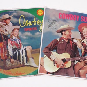 Cowboy western vinyl choice of 1960s campfire songs, cowgirl cowboy cover photos, kids tunes & tales, pick from 3 bundles of 2 records each