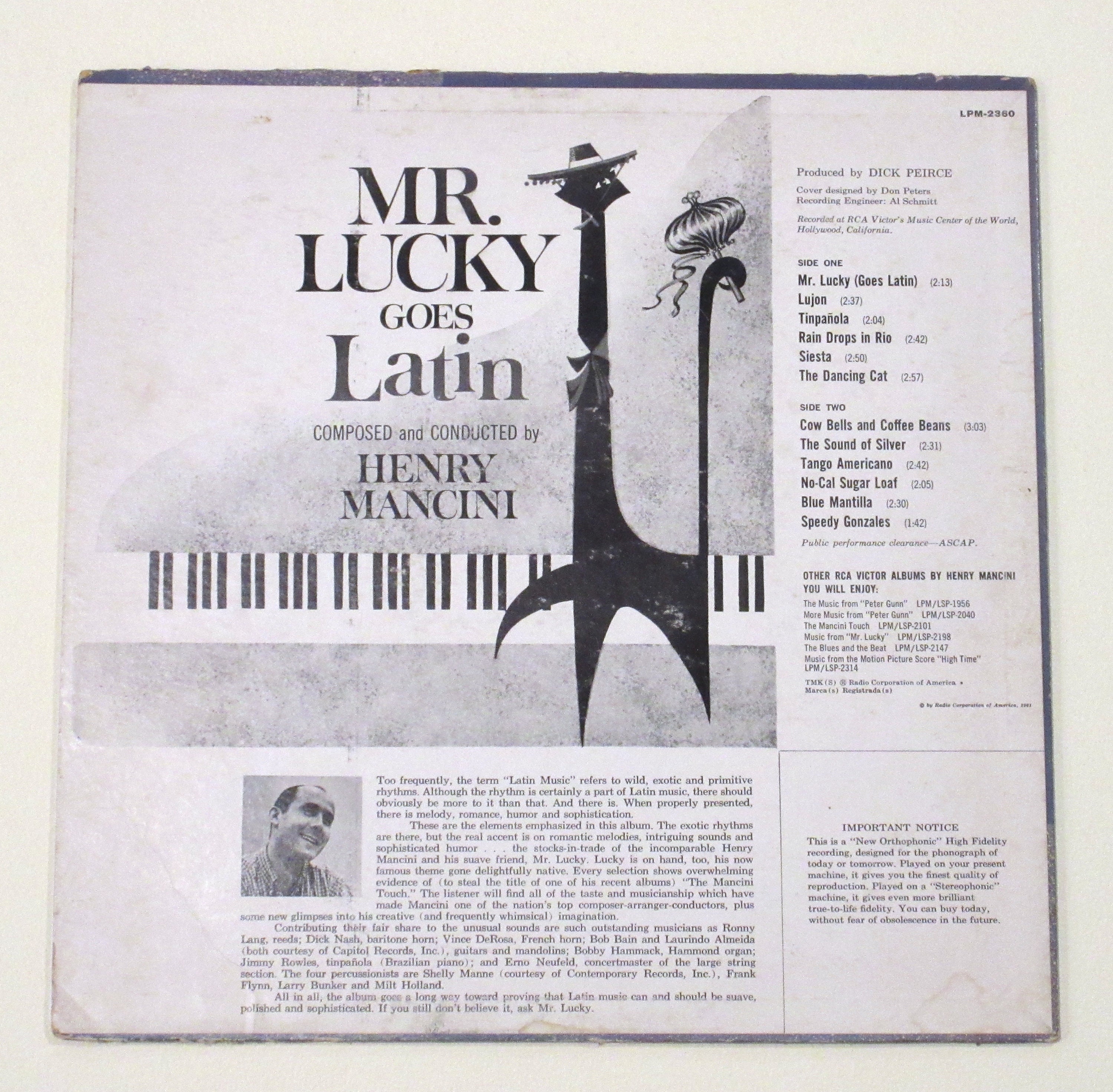 Mancini Vinyl Mr Lucky or Goes Latin 1950s Jazz TV Soundtrack