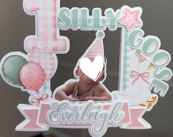 Aangepaste One Silly Goose-taarttopper / verjaardagsdecoratie