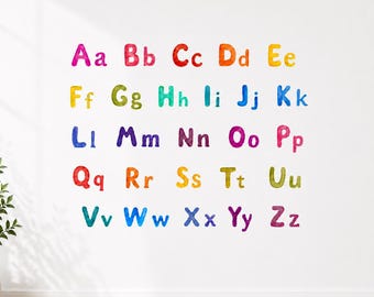 Watercolour Alphabet Numbers Wall Decal - ABC 123 Nursery Sticker, Educational Kids Room Decor