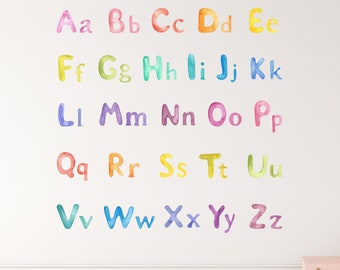 Watercolour Alphabet & Number Vinyl Wall Decals: Kids Nursery Decor, Custom Size