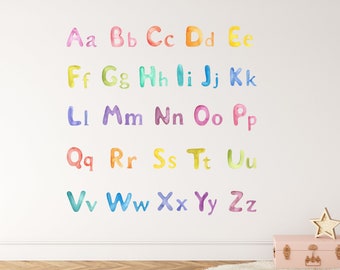 Watercolour Printed Alphabet Letter Number Stickers // Baby Kids Bedroom Nursery Wall Art Decal Removable Stickers